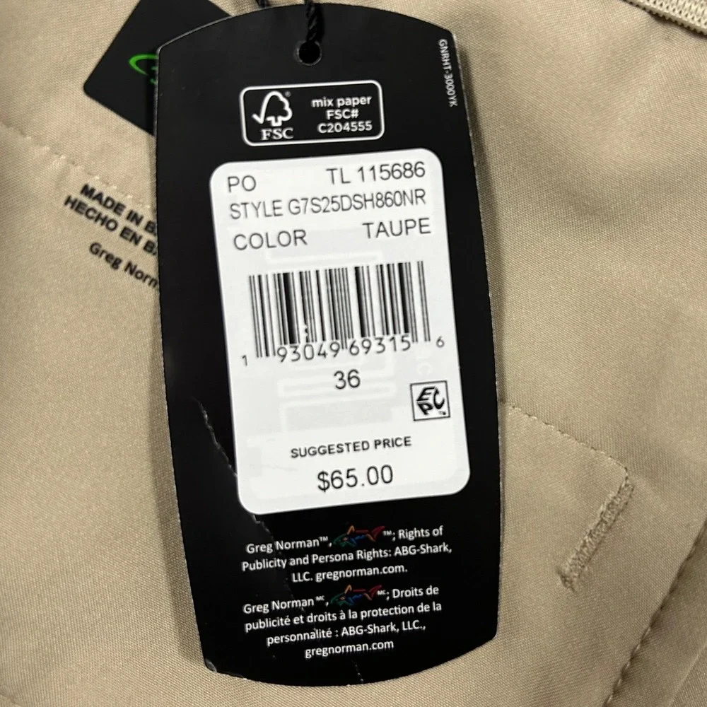 Greg Norman Golf‎ Shorts Mens 36 Tan Stretch Moisture Wicking Performance NWT